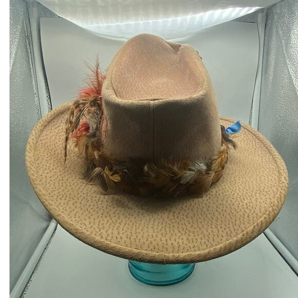Vintage Bailey U-Rollit Tan Suede Cowboy Hat Size 7 Feathers Oklahoma Pin‎ - Picture 4 of 8
